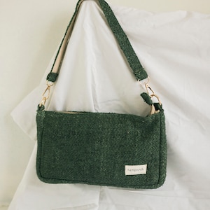 Eco-friendly shoulder Bag Hemp Shoulder Bag Natural Purse Handbag Deep Forest Green