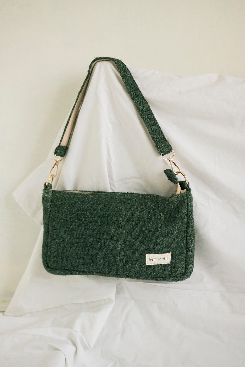 Eco-friendly shoulder Bag Hemp Shoulder Bag Natural Purse Handbag Deep Forest Green