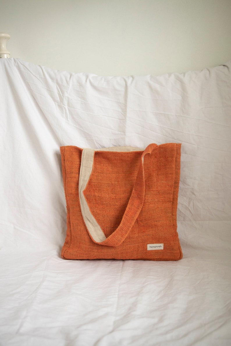 Orange hemp tote bag