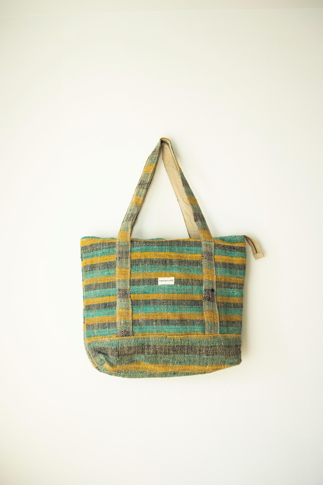 Handmade Striped Hemp Tote Bag: Eco-friendly Market Bag