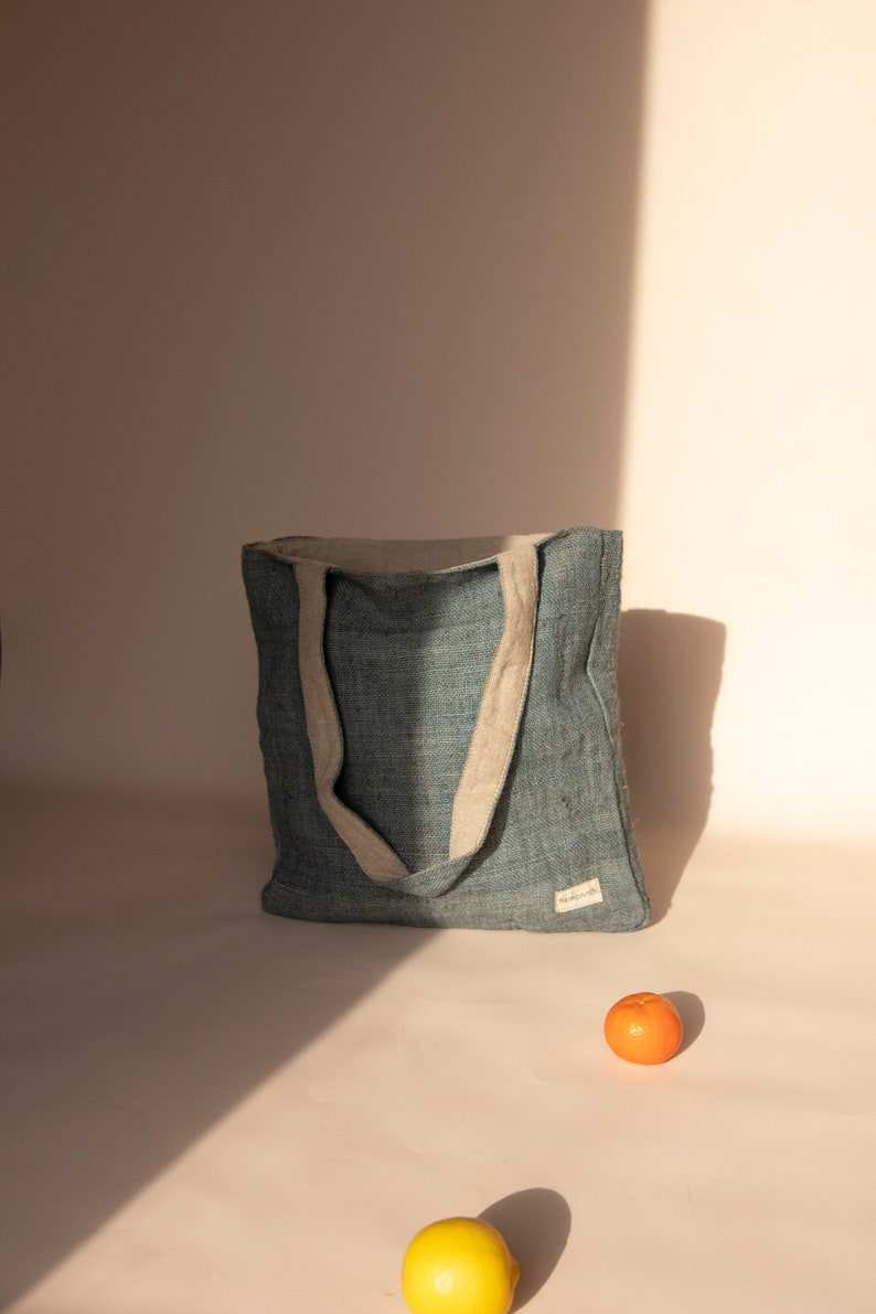 Light Blue hemp tote bag complementing various outfits and sustainable lifestyles