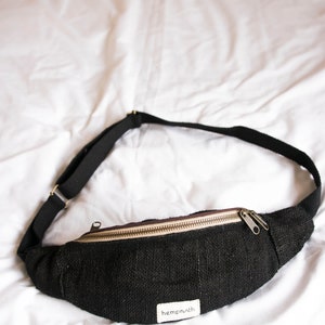 Eco-Friendly Hemp Fanny Pack, Hemp Waist Bag, Festival Fanny Pack, Hippie Boho Bum Bag Hemp Rave Bag Black