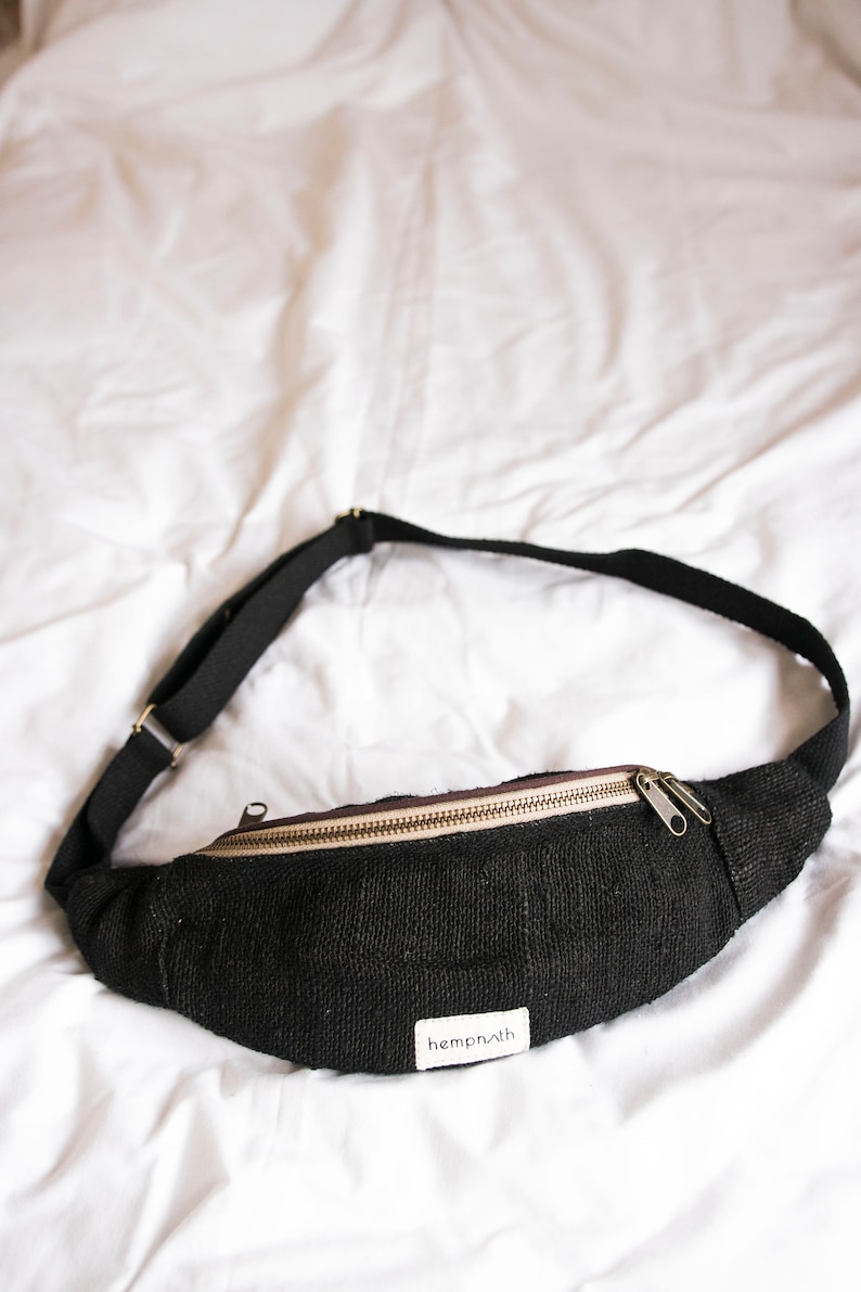 Eco-Friendly Hemp Fanny Pack, Hemp Waist Bag, Festival Fanny Pack, Hippie Boho Bum Bag Hemp Rave Bag Preto