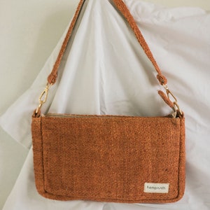 Eco-friendly shoulder Bag Hemp Shoulder Bag Natural Purse Handbag Burnt Oak