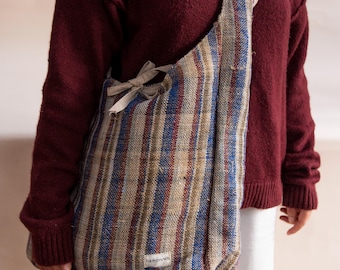 Natural Shoulder Bag | Eco-Friendly Striped, Slouch Hobo Tote