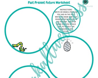 Past, Present,Future EMDR Worksheet for Kids _ Caterpillar to Butterfly