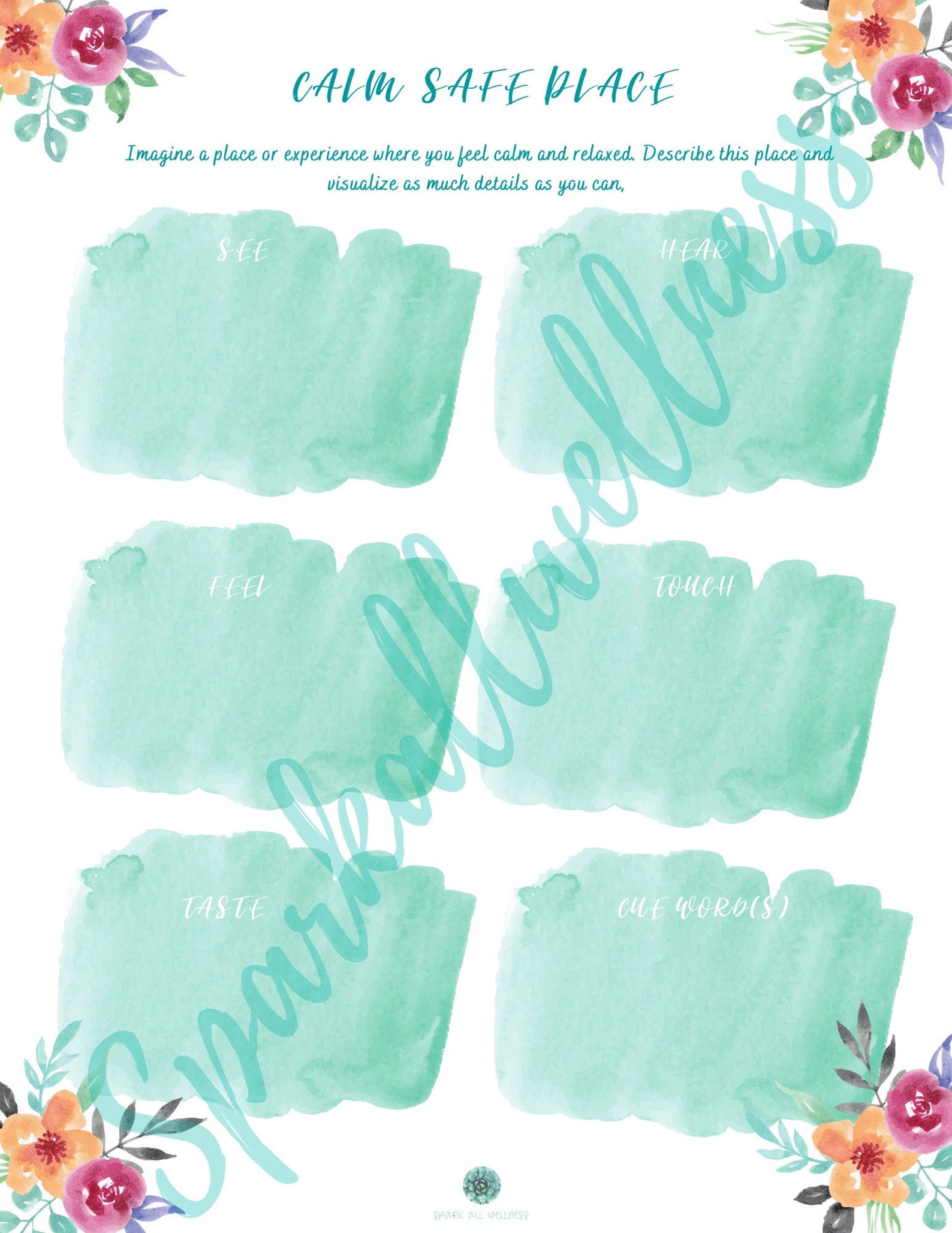 EMDR Watercolor Floral Theme Worksheet Bundle for Adolescents | Etsy