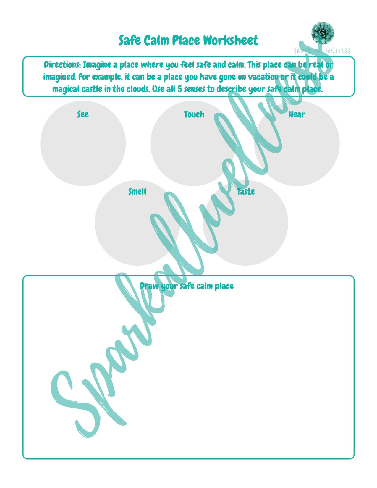 Safe calm place worksheet for kids etsy