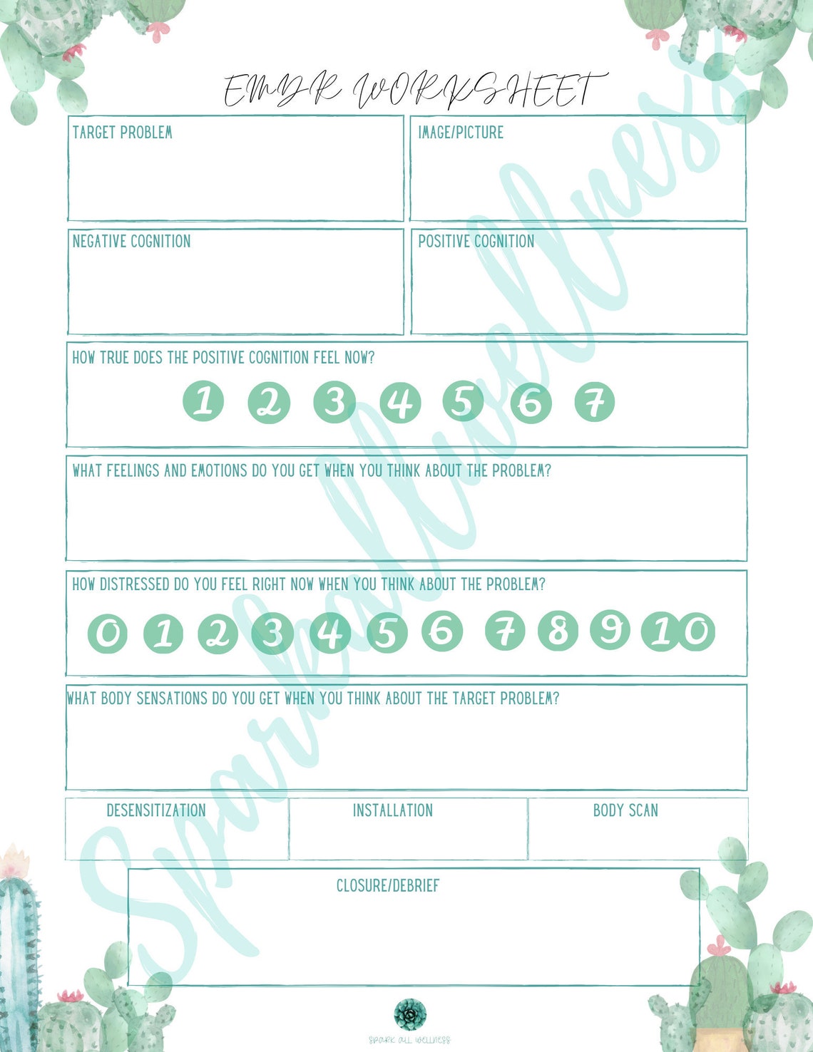 EMDR Cacti Theme Worksheet Bundle adolescent/adult Etsy