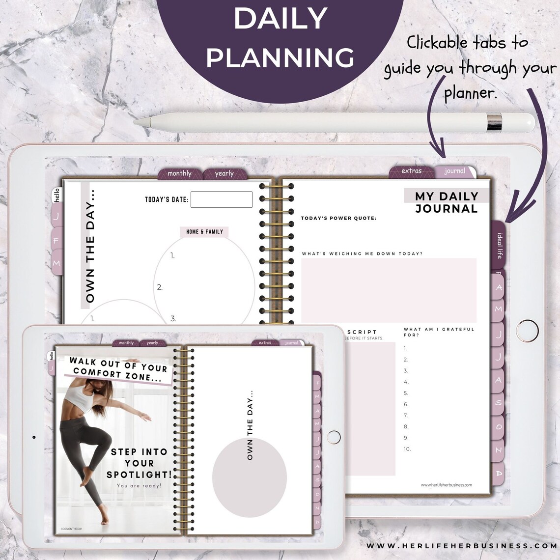Clickable Undated Digital Planner Download, Landscape Digital Planner