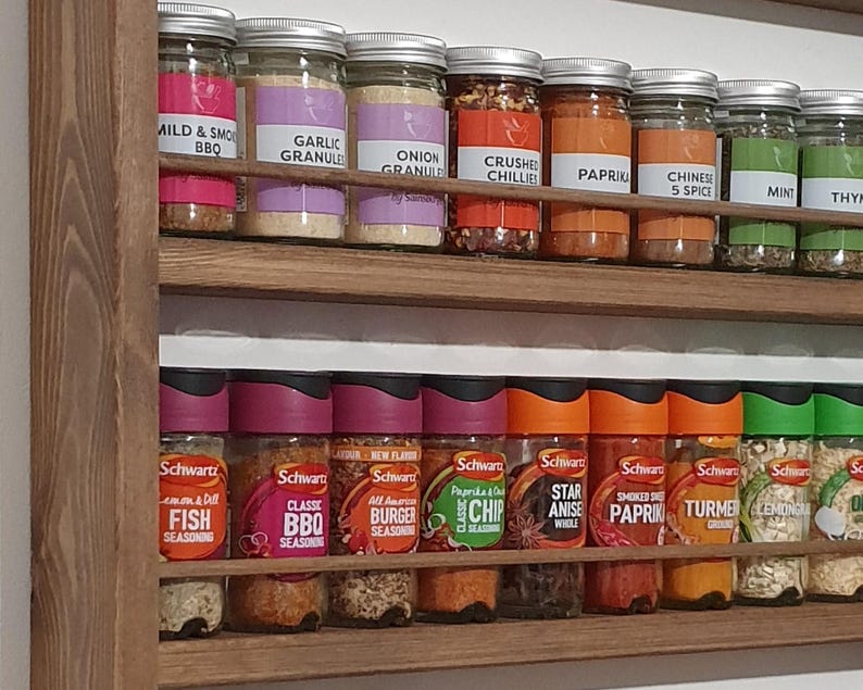 Oil & Spice Rack Rustic 2-4 Shelf Handmade Wooden Wall Mountable Kitchen Storage image 8