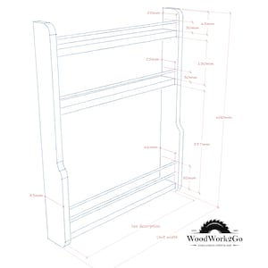 May include: A line drawing of a spice rack with three shelves and a bottom shelf. The rack is 23.6 inches tall, 13.3 inches wide, and 6.6 inches deep. The drawing includes measurements in inches.
