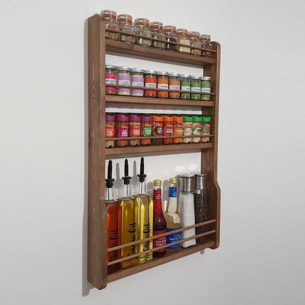 Spice & Oil Rack Rustic 2-4 Shelf Handmade Wooden Wall Mountable Kitchen Storage