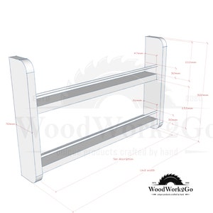 May include: A white wooden shelf unit with two shelves. The shelf unit is 70mm wide, 300mm tall, and 132mm deep. The shelves are 56mm wide and 30mm deep. The unit is designed for wall mounting.