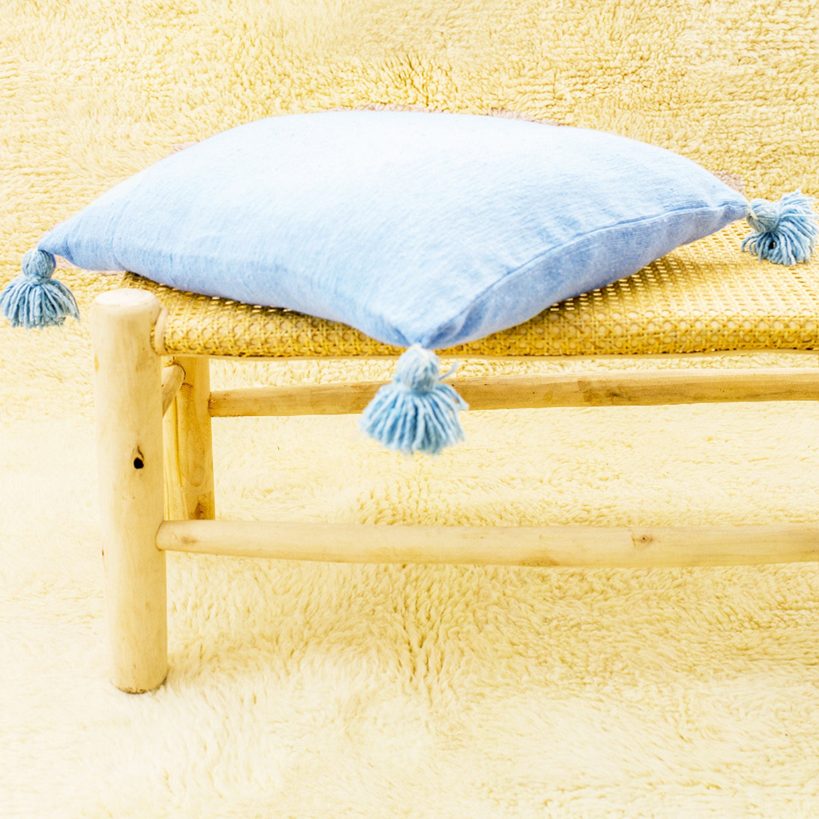 Housse Coussin Bleu Clair 100% Coton Fait Main