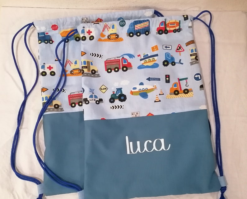 Gym bag, backpack, boys, cars, vehicle, blue, personalized image 4