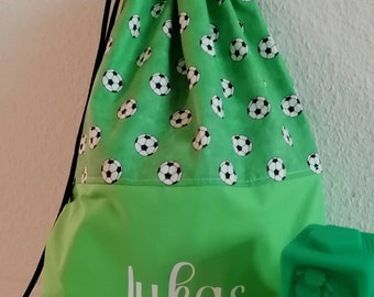 Gym bag, kindergarten gym bag, boys, football, football bag, green, black, sporty bag, gift
