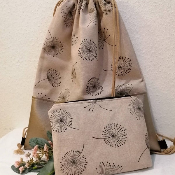 Schicker Rucksack und ein Taschenorganizer im Set, für Damen oder Mädchen, mit Pusteblumen