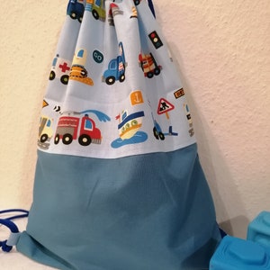 Gym bag, backpack, boys, cars, vehicle, blue, personalized image 3