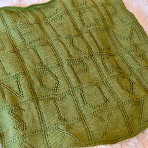 Hand Knit Heirloom Baby Blanket in Lace Alphabet Pattern