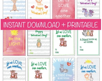Christian Valentines Cards for Kids: Watercolor Animals, Bible Verses (Digital Download)