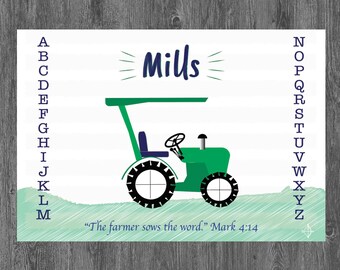 Tractor Placemat for Toddler Boys: Personalized Bible Verse Activity Mat