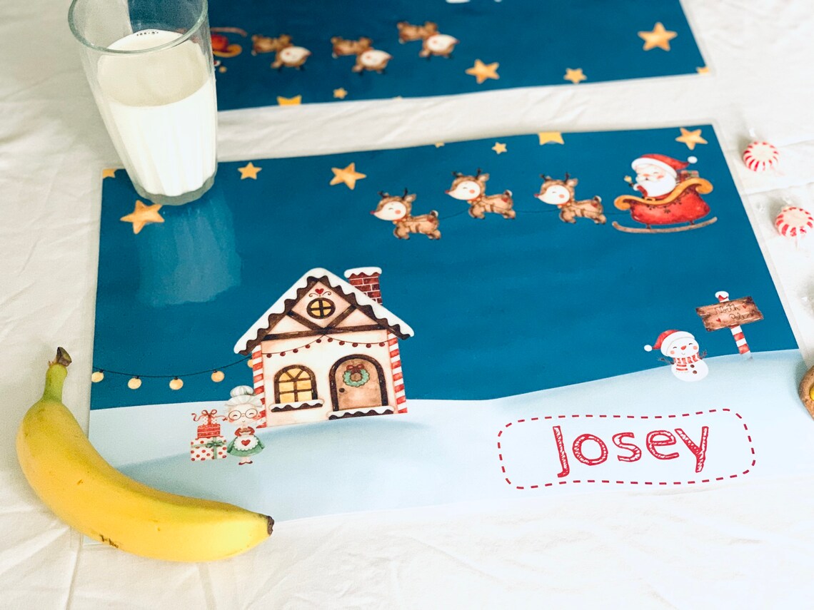 Santa Placemat Placemat for Kids Santa Reindeer Placemat Etsy