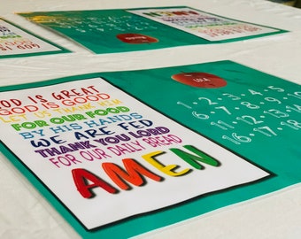 Personalized Placemat Single or Set of 6 Available,  Christian Activity Mat Sets for Kids, Child Prayer Placemat, Learning Placemat Set