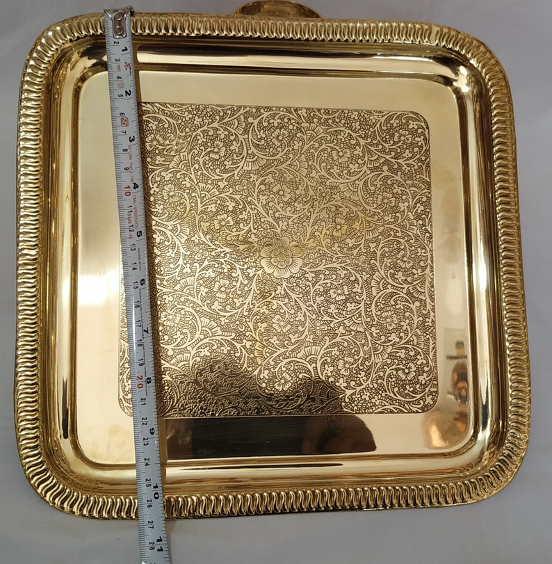 Vintage Brass Serving Tray Antique Brass Platters Square Etsy