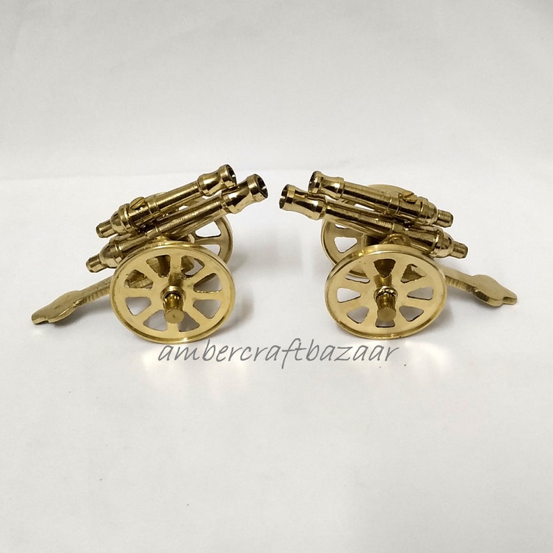 Antique Home Decoration Brass Double Barrel Cannon 4 Inch Long Vintage Brass Cannon Home Decor Decorative Brass Cannon Brass Figurines