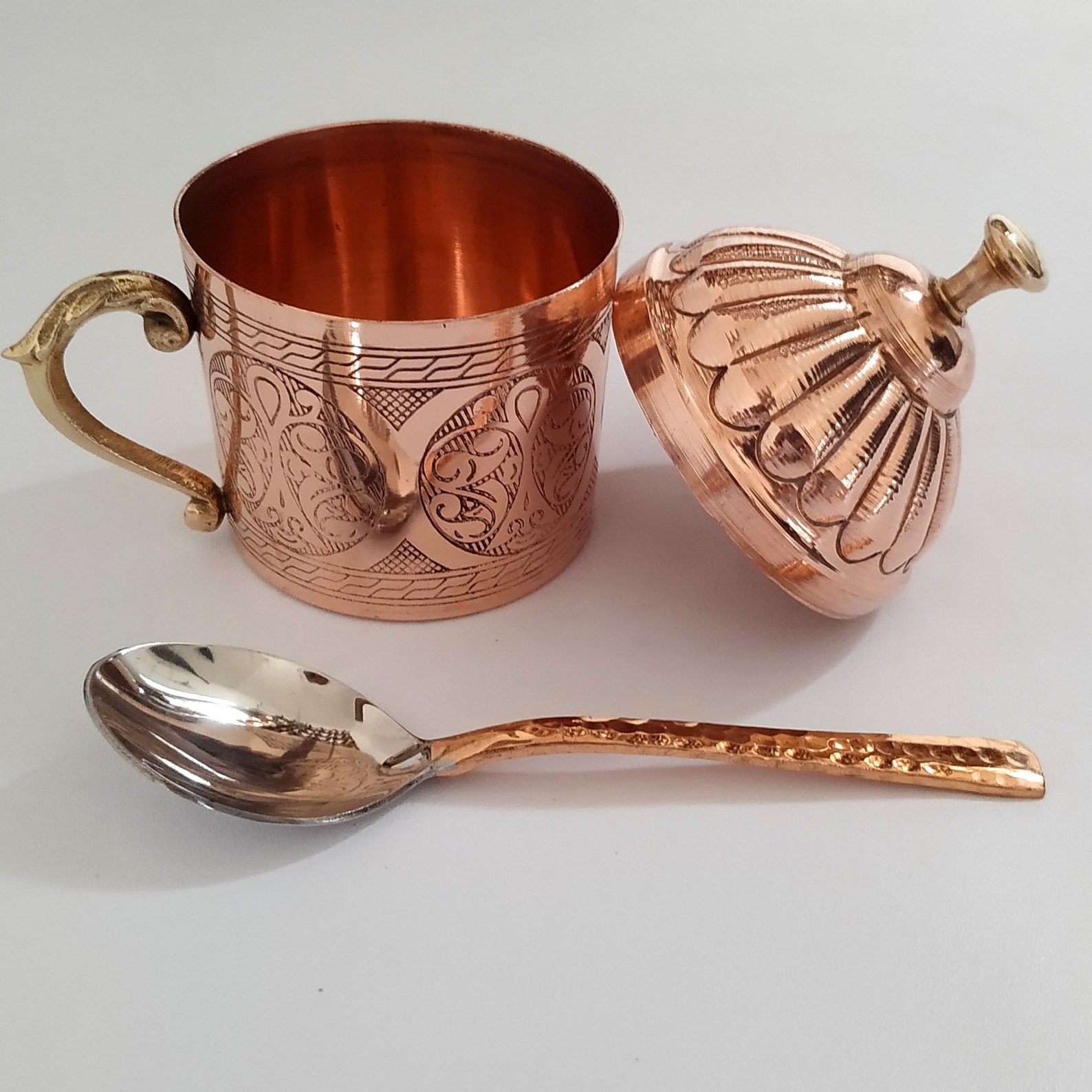 Antique Copper Sugar Bowl with lid Unique Copper Hammered and Etsy