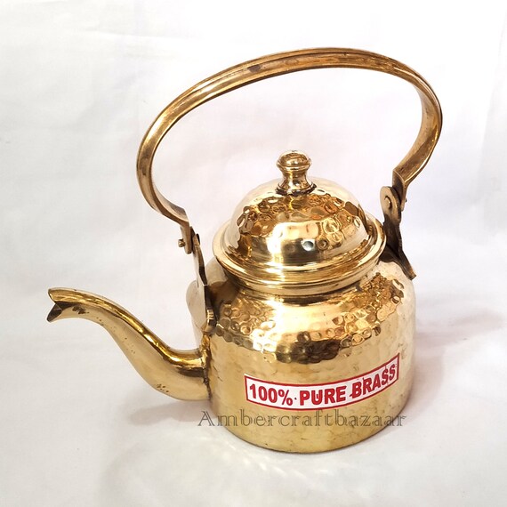 Solid Brass Hammered Tea Kettle Bouilloire Cuisson Serving Etsy