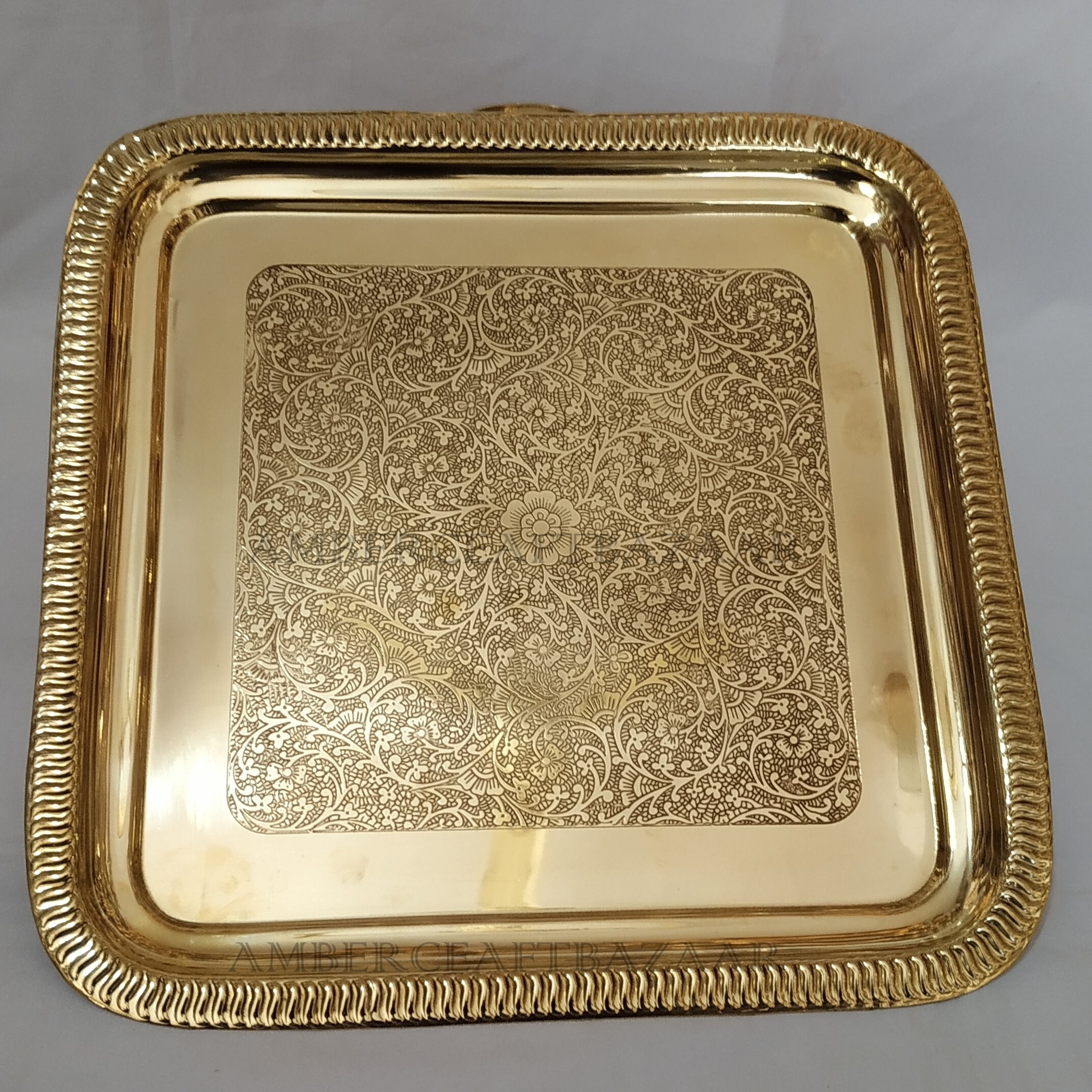 Vintage Brass Serving Tray Antique Brass Platters Square Etsy