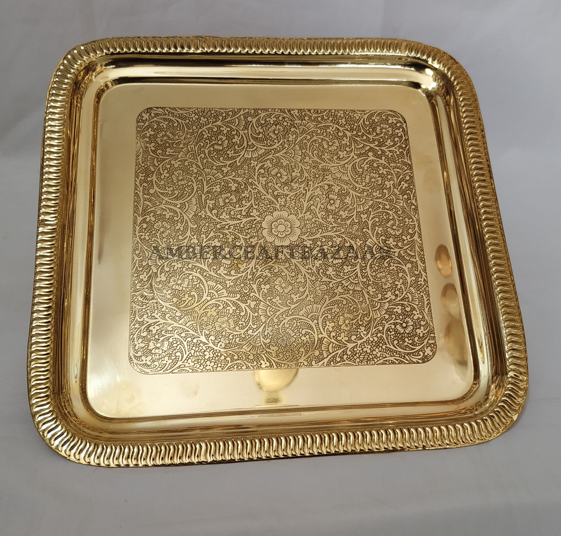 Vintage Brass Serving Tray Antique Brass Platters Square Etsy