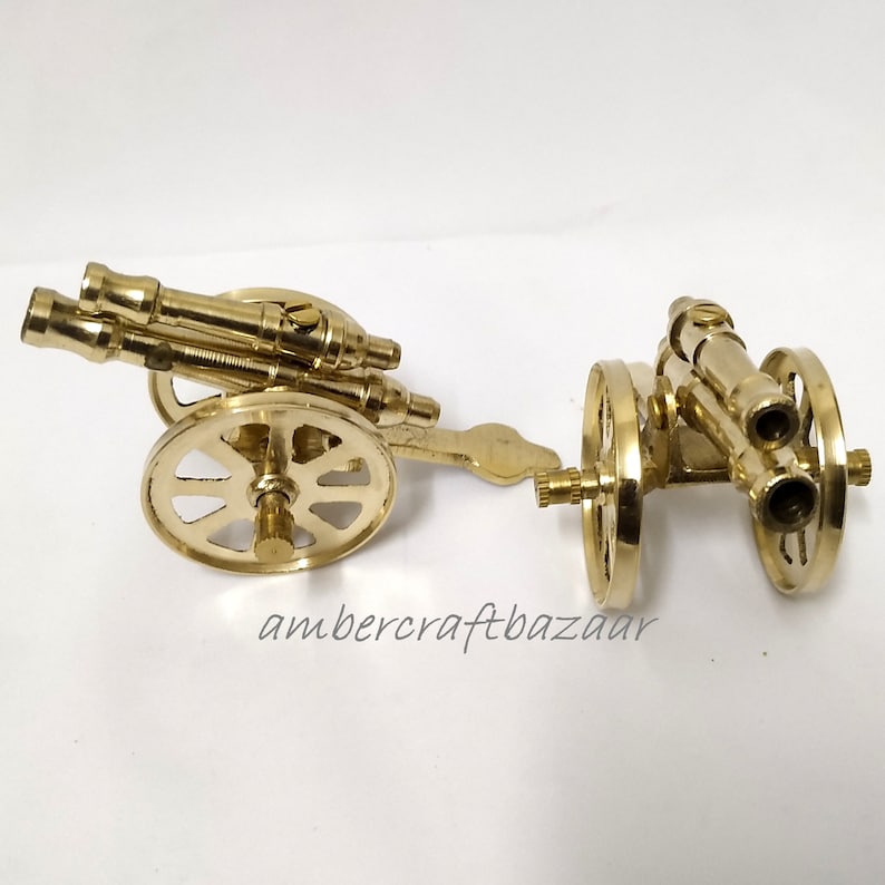 Antique Home Decoration Brass Double Barrel Cannon 4 Inch Long Vintage Brass Cannon Home Decor Decorative Brass Cannon Brass Figurines