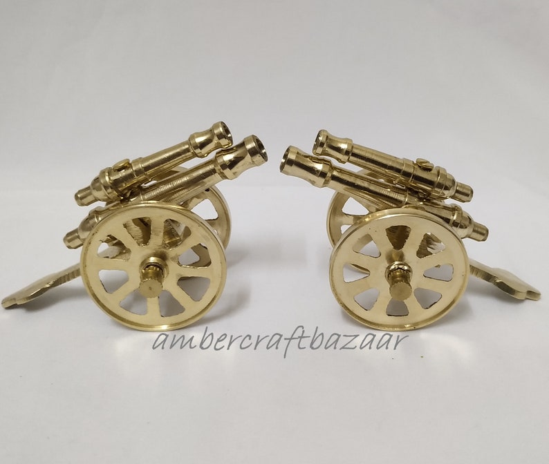 Antique Home Decoration Brass Double Barrel Cannon 4 Inch Long Vintage Brass Cannon Home Decor Decorative Brass Cannon Brass Figurines