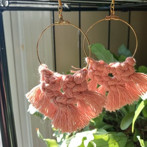 Gold hoop macrame earrings, macrame jewelry, hoop earrings