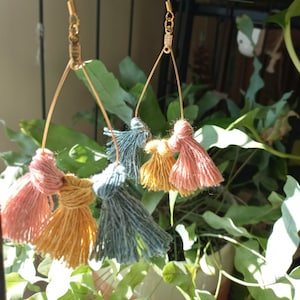 Oval gold hoop macrame earrings, macrame jewelry, hoop earrings