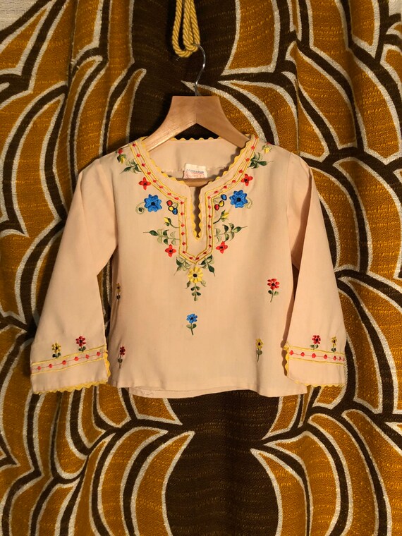 70s embroidered cotton unisex kids tunic sweatshir