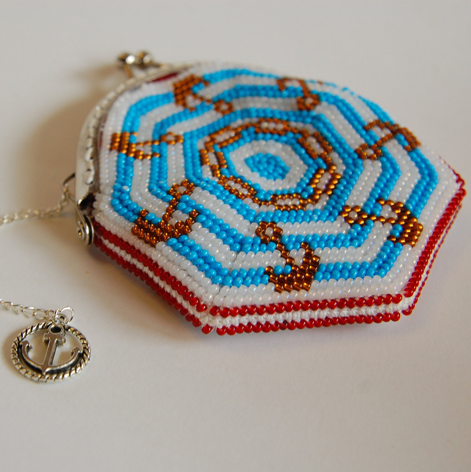 Beaded wallet Marine. Beaded wallet. Beaded coin Etsy