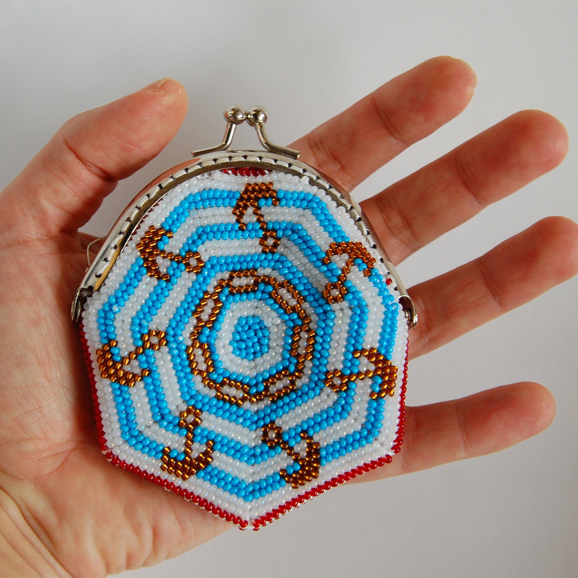 Beaded wallet Marine. Beaded wallet. Beaded coin Etsy