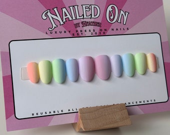 Pastel Ombré Press On Nails: Reusable Rainbow Gel False Nails