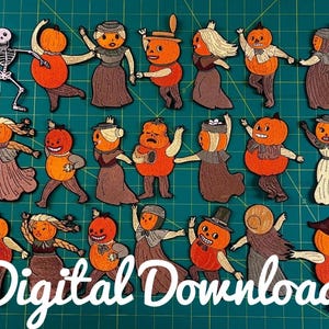 Puede incluir: Un conjunto de 18 diseños de bordado digital que presentan varios personajes de calabaza con diferentes expresiones y accesorios. Los diseños son perfectos para crear manualidades únicas y festivas de Halloween.