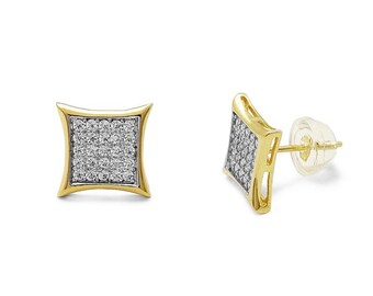 ADIRFINE 10K Solid Gold Square Micro Pave Cubic Zirconia Studs Earrings