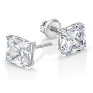ADIRFINE 925 Sterling Silver Square Princess Cut Screw Back Stud Earrings