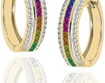 Orecchini a cerchio Rainbow Bar Huggie Hoops: orecchini in argento sterling riciclato con pietre preziose - Italia