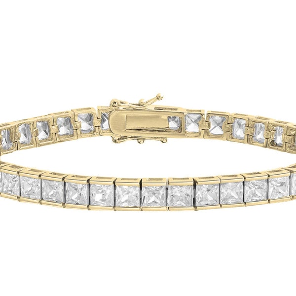 ADIRFINE 18K Gold Plated Square Princess Cut Cubic Zirconia Tennis Bracelet