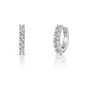 ADIRFINE 925 Sterling Silver Cubic Zirconia Huggie Hoop Earrings