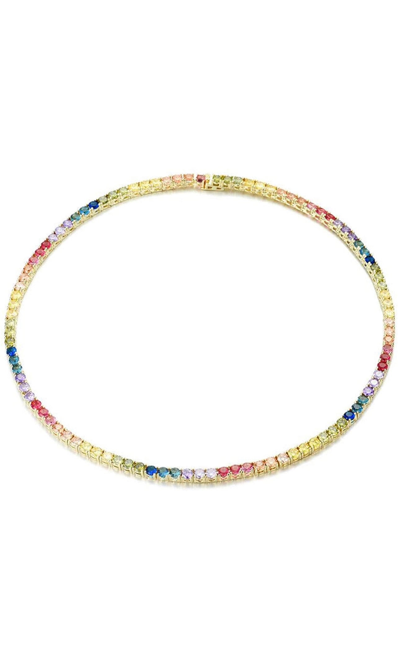 18K Gold Plated Multi Color Rainbow Cubic Zirconia Choker Tennis Necklacethumbnail
