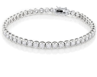 ADIRFINE 925 Solid Sterling Silver Bezel Cubic Zirconia Tennis Bracelet